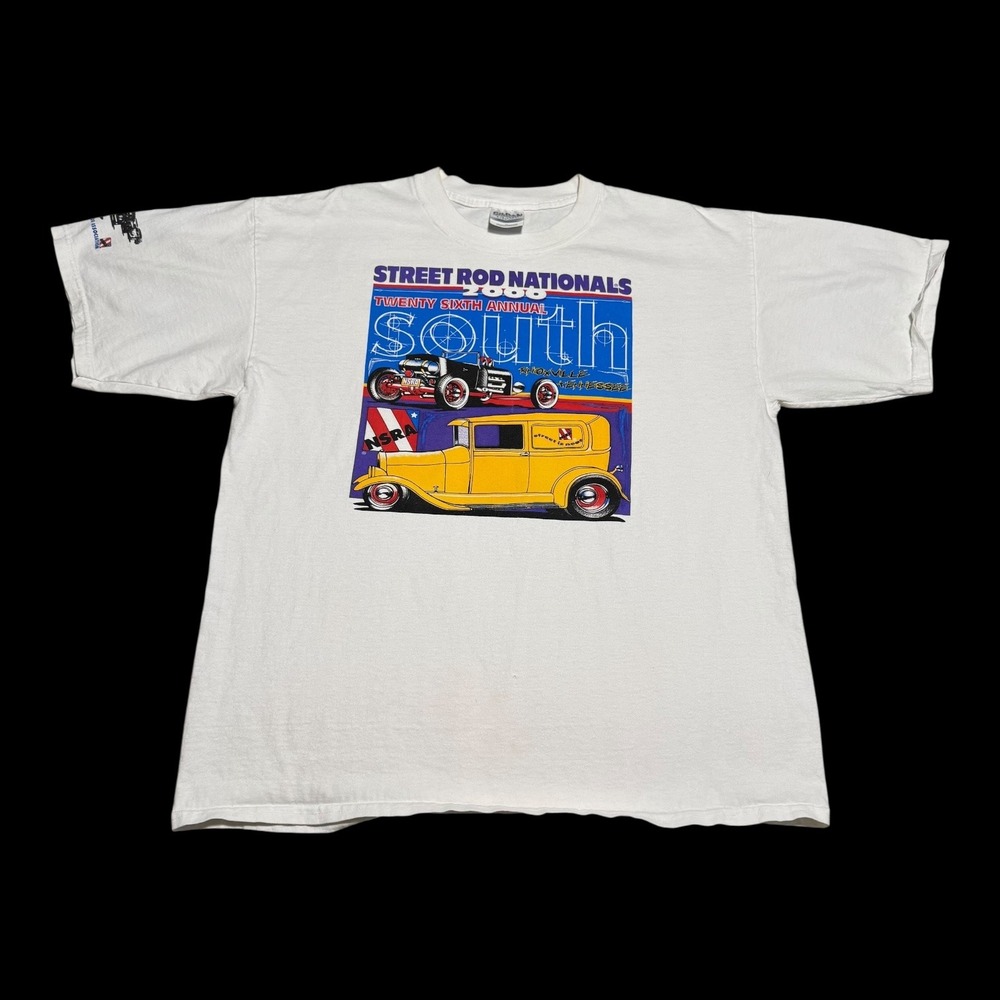 Vintage‎ Gildan 2000 Street Rod Nationals Car Meet White Shirt Men's XL FLAWS